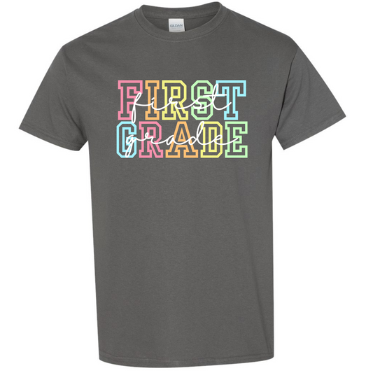Rainbow Varsity Letter Grade Level Shirts - First Grade